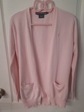 Ralph Lauren Sport Pink Button-Front Cardigan/Sweater with Pockets   Like New